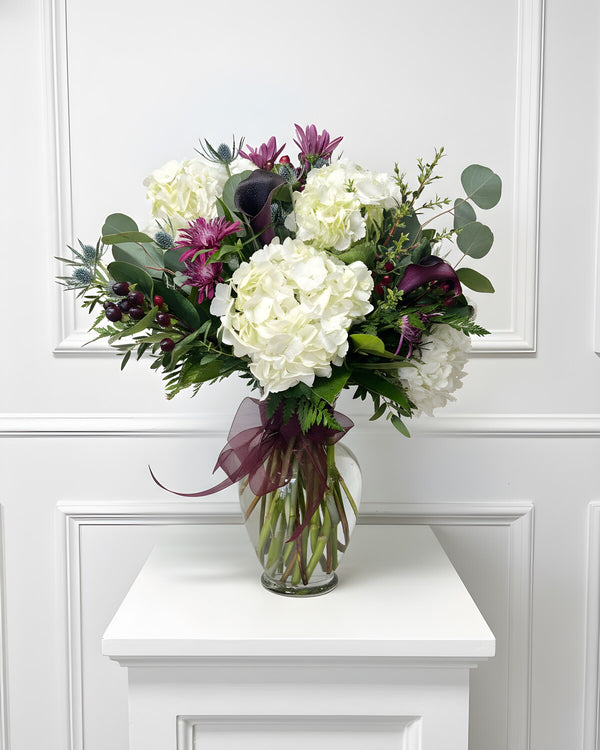 Sunday Hydrangea — a bouquet built around lush hydrangea blooms and soft seasonal accents