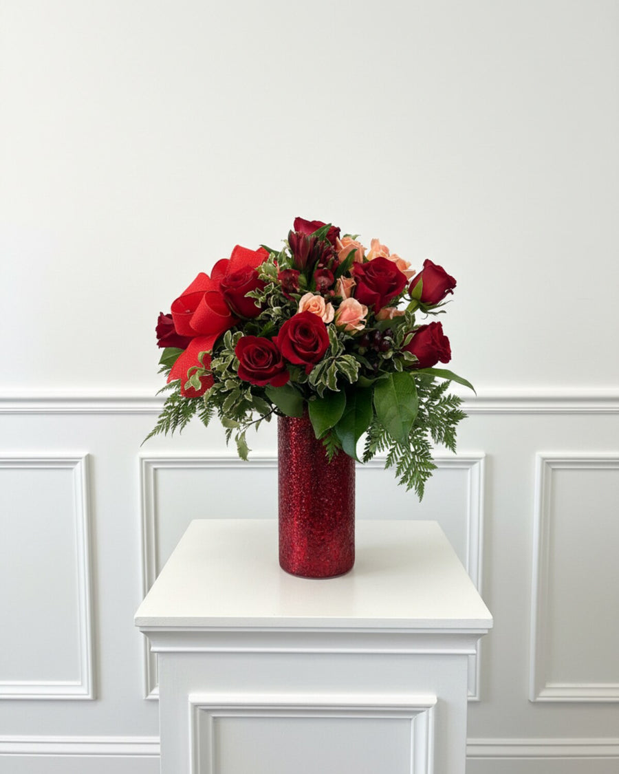 The Red Vase — a vase arrangement of classic red blooms, ready to display straight out of the box