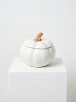 White ceramic pumpkin vase with a stem lid, Four Seasons Flower Shop